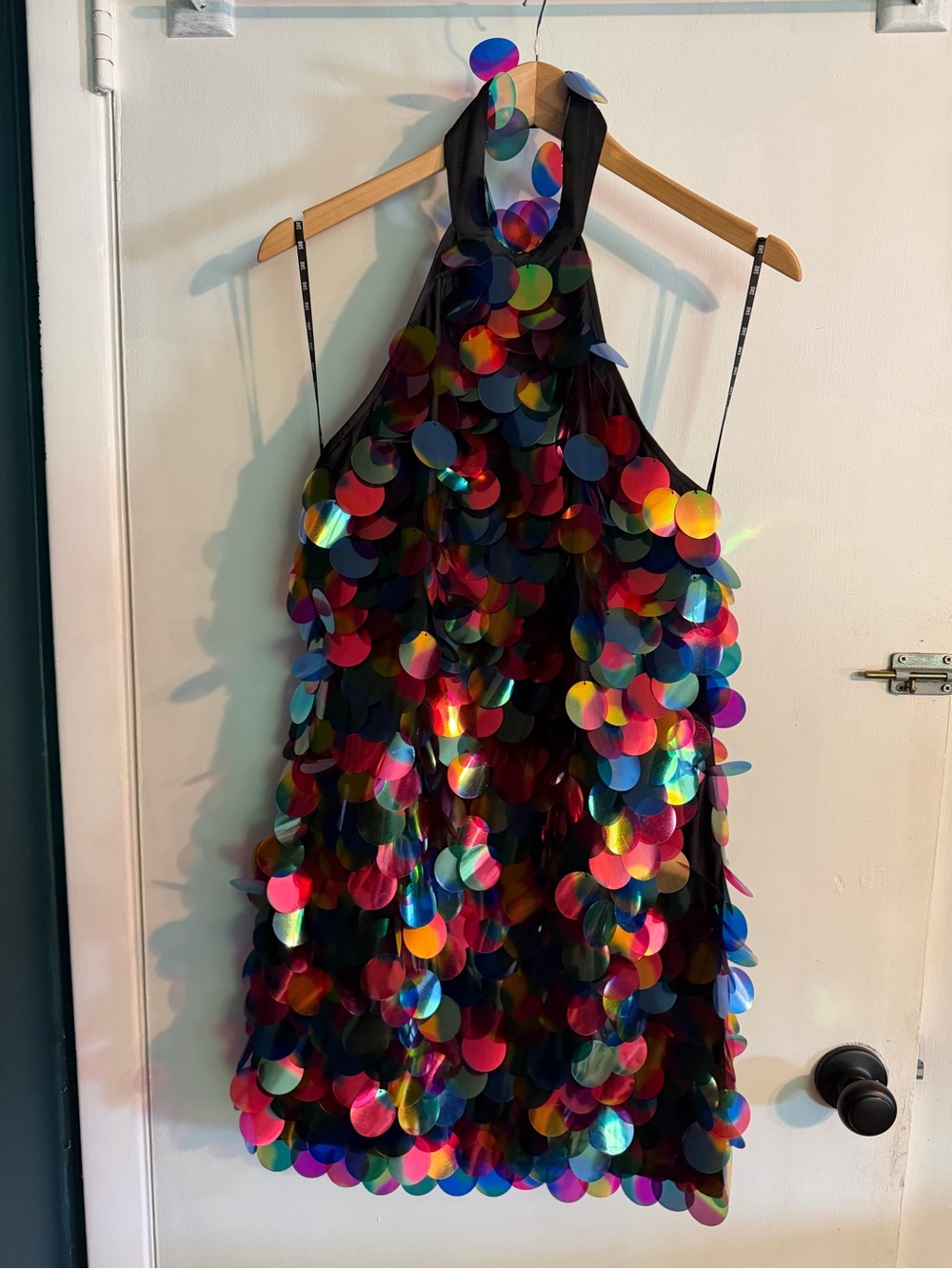 SHO the Label Multicolor Sequin Disc Halter Dress, Size Large, Festive, Party